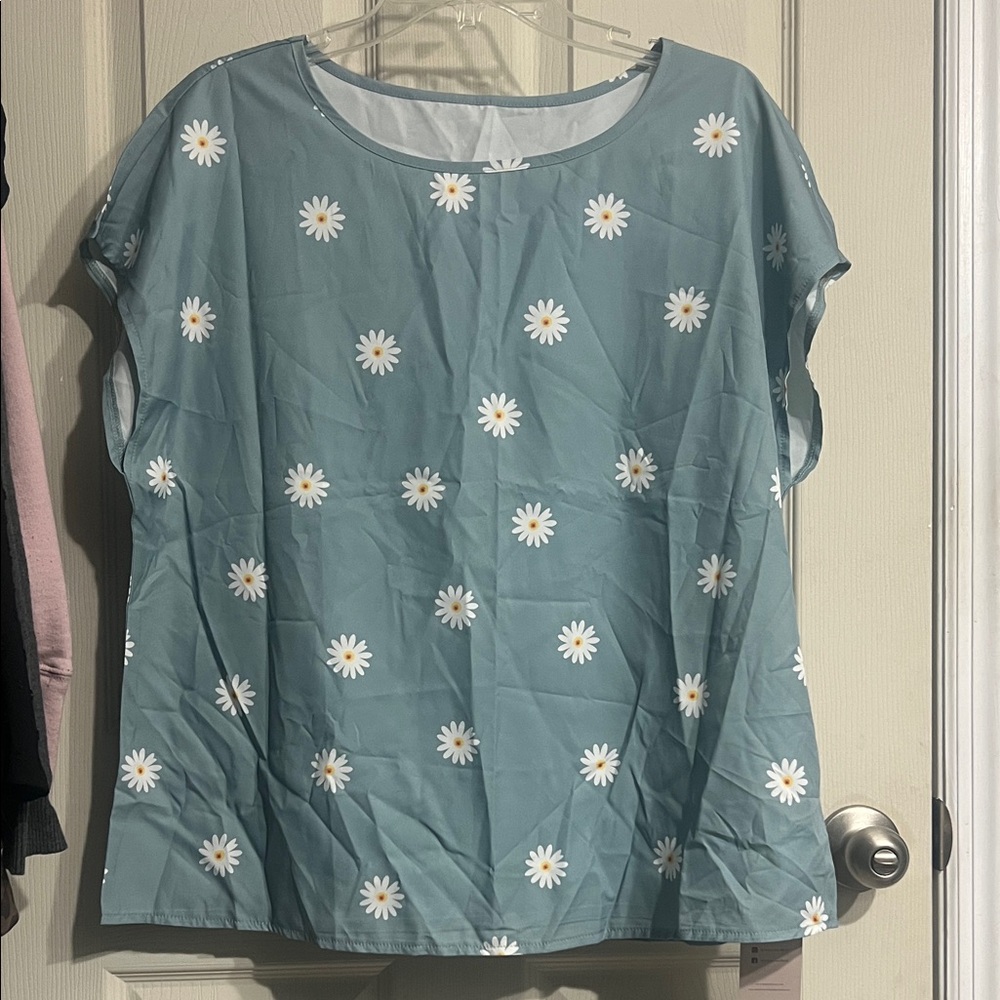 Daisy Print Women's Top - Teal